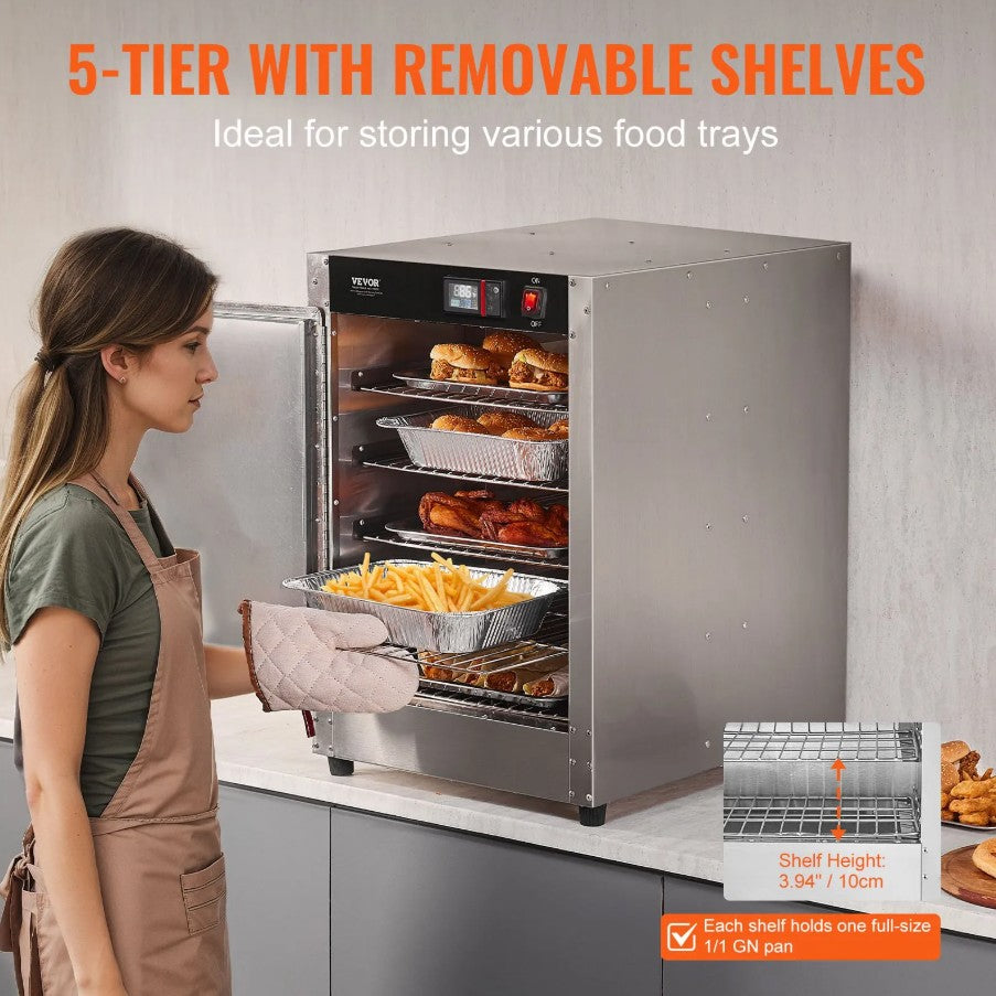 Vevor 5-Tier Hot Box Food Warmer Cabinet Stainless Steel with Water Tray New