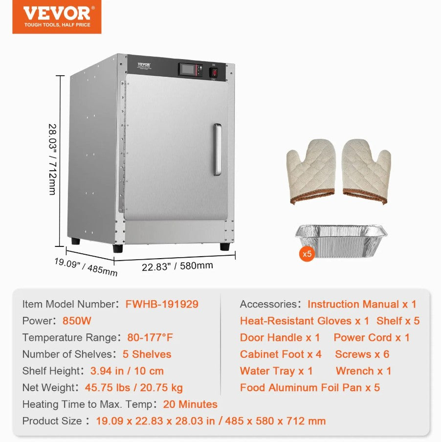 Vevor 5-Tier Hot Box Food Warmer Cabinet Stainless Steel with Water Tray New