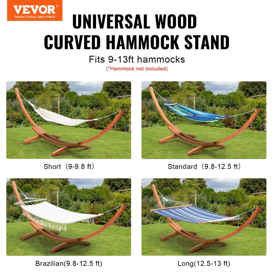 Vevor Wooden Hammock Stand 475 Lbs Capacity Fits 9'–13' Hammocks Solid Larch Wood Frame New