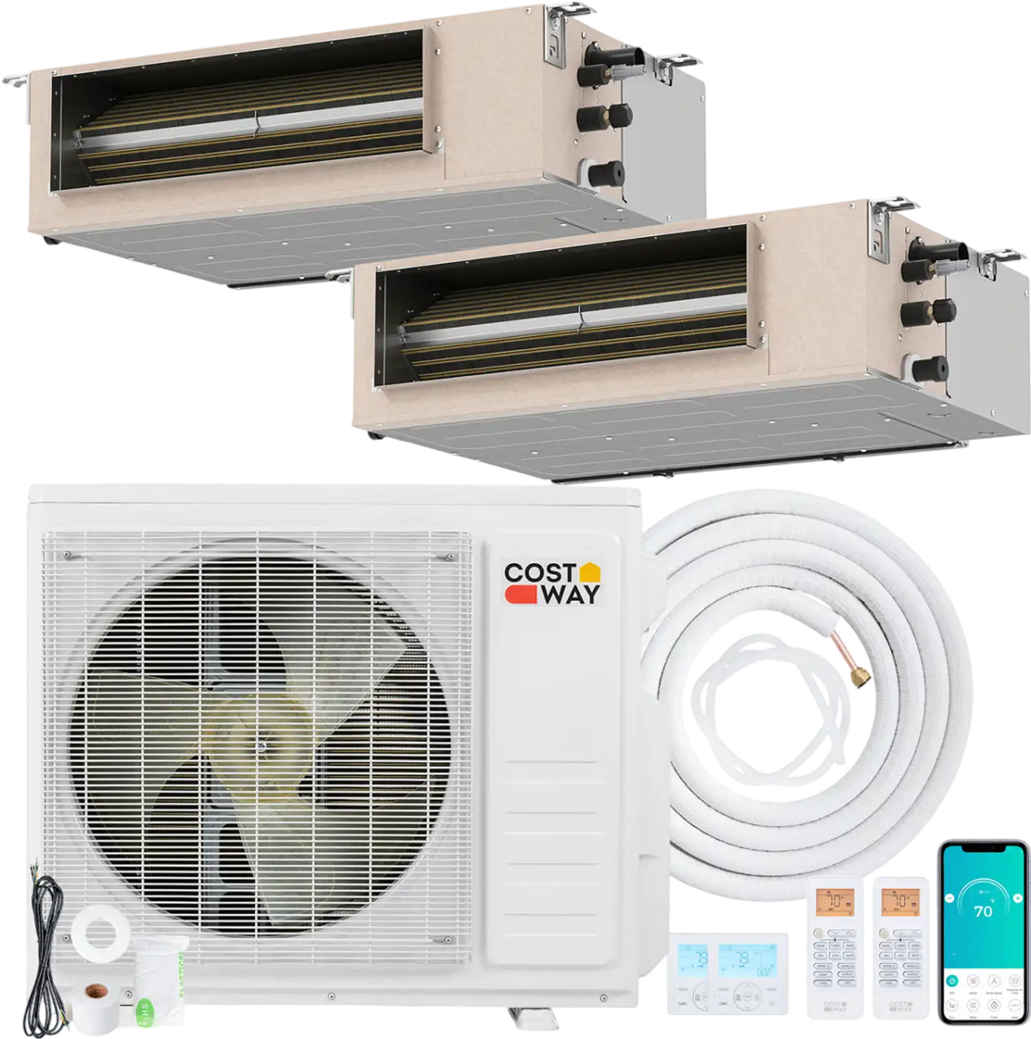 Costway X-Pro 18000 BTU 2 Zone 24 SEER2 Concealed Ducted Mini Split AC 50035405 New