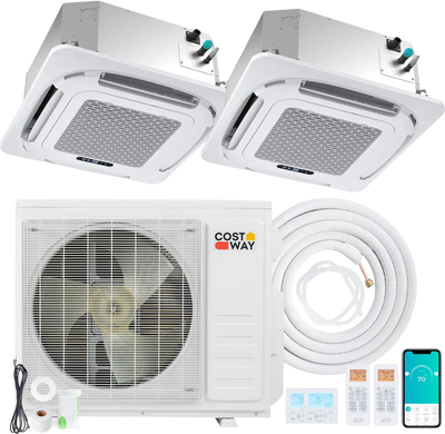 Costway X-Pro 18000 BTU 2 Zone 24 SEER2 Ceiling Cassette Mini Split AC 24264328 New