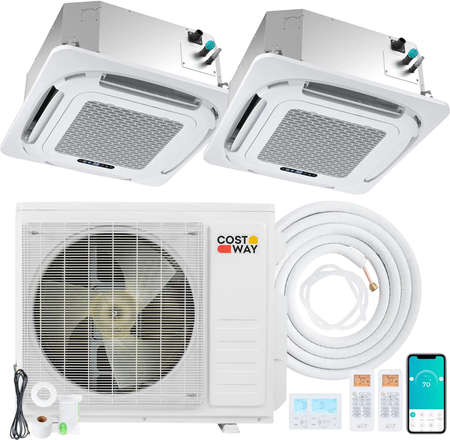 Costway X-Pro 18,000 BTU 2 Zone 24 SEER2 Ceiling Cassette Mini Split AC 24264328 New
