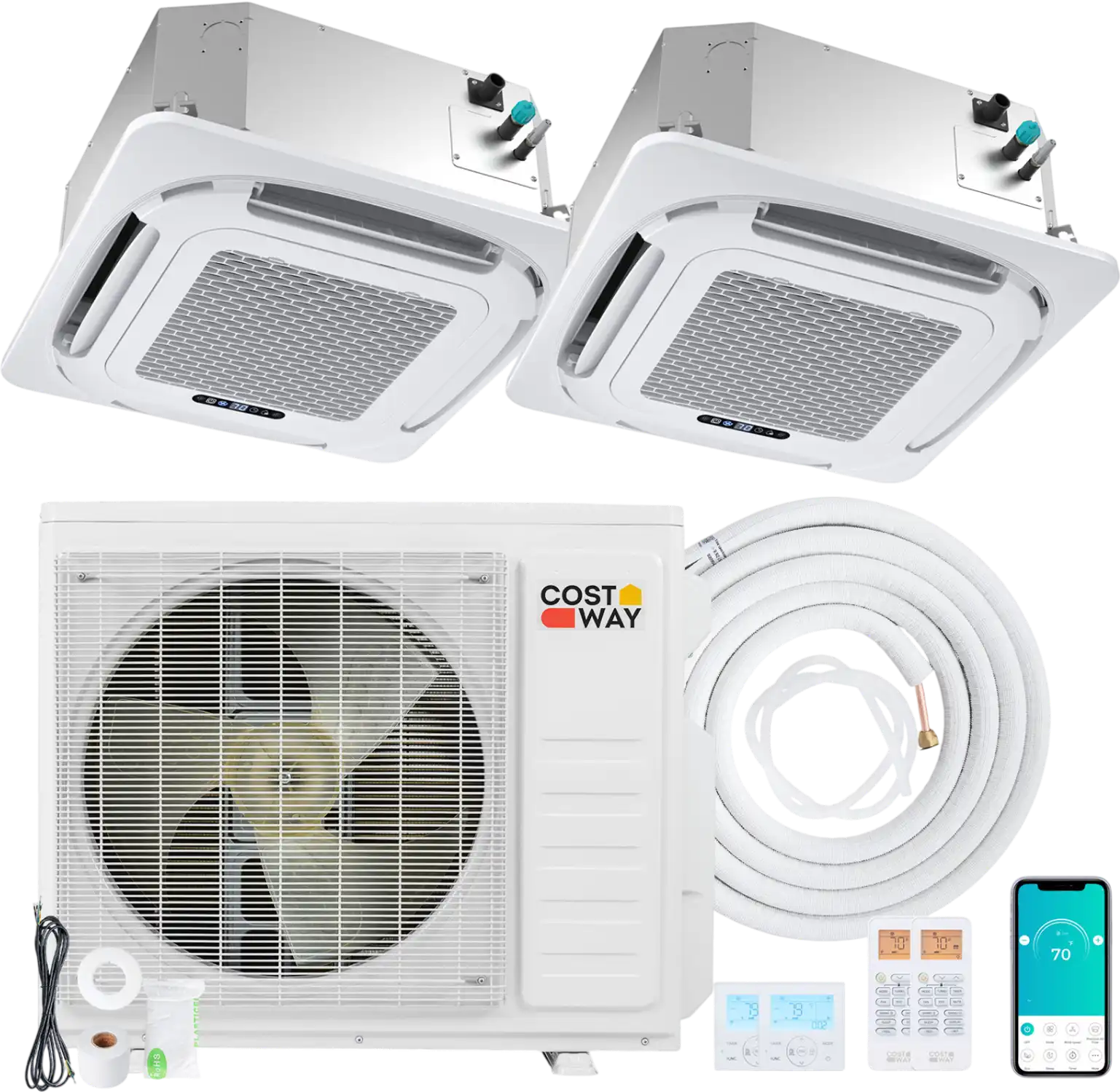 Costway X-Pro 27,000 BTU 2 Zone 24 SEER2 Ceiling Cassette Mini Split AC 14949931 New
