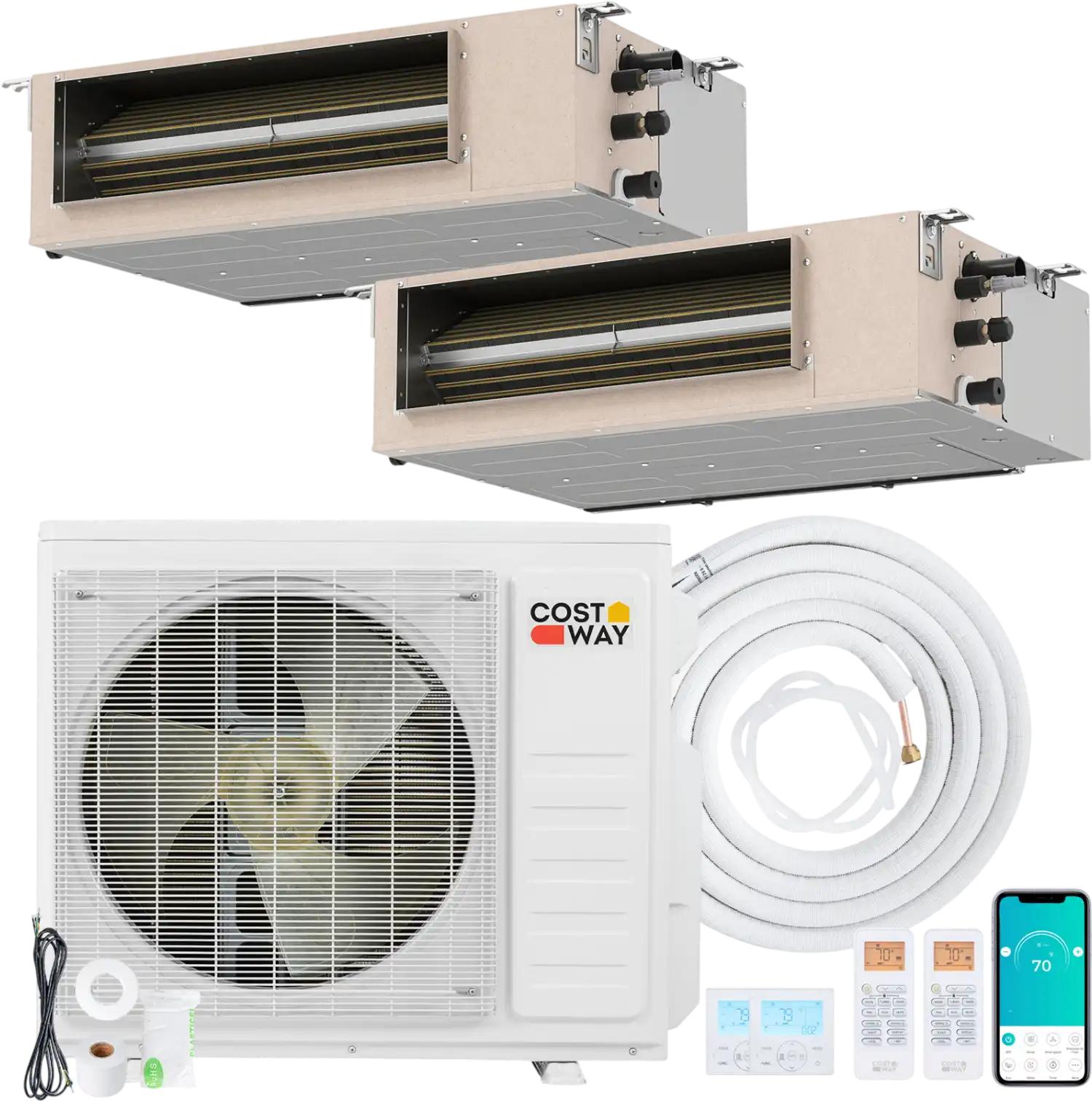 Costway X-Pro 27,000 BTU 2 Zone 24 SEER2 Concealed Ducted Mini Split AC 87830883 New