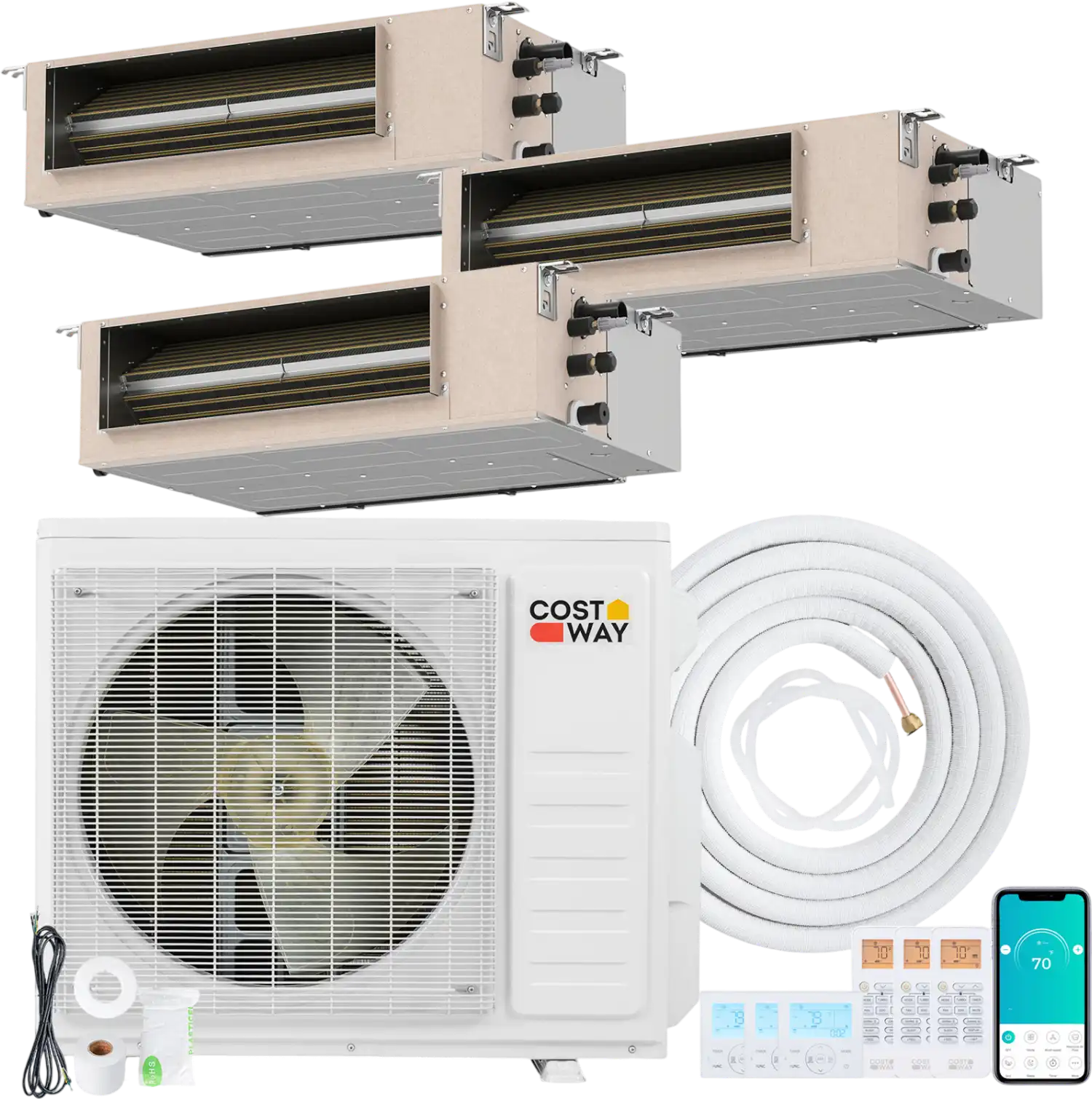 Costway X-Pro 27000 BTU 3 Zone 24 SEER2 Concealed Ducted Mini Split AC 54349225 New