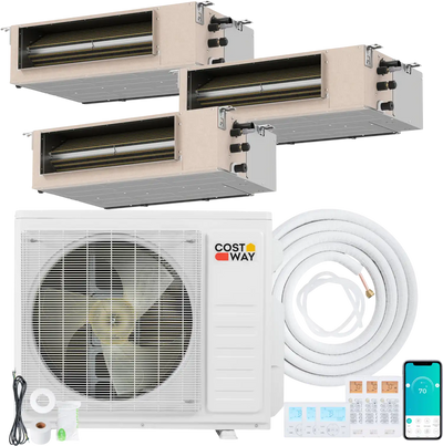 Costway X-Pro 27000 BTU 3 Zone 24 SEER2 Concealed Ducted Mini Split AC 54349225 New