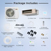 X-Pro 27000 BTU mini split AC package includes outdoor unit, indoor unit, thermostat, and installation accessories for.