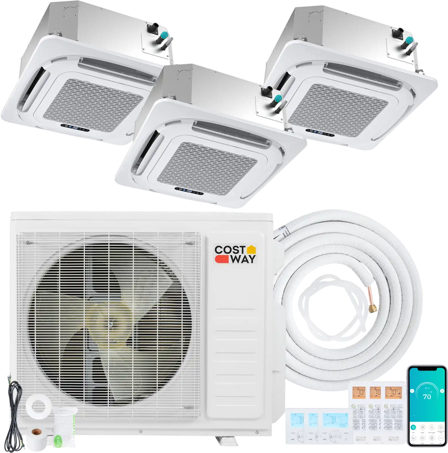 Costway X-Pro 27000 BTU 3 Zone 24 SEER2 Ceiling Cassette Mini Split AC 26327312 New
