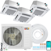 Ceiling cassette mini split AC system with 3 zones, 27000 BTU, featuring inverter technology and whisper-quiet.