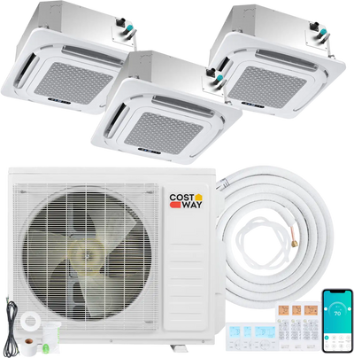 Costway X-Pro 27000 BTU 3 Zone 24 SEER2 Ceiling Cassette Mini Split AC 26327312 New