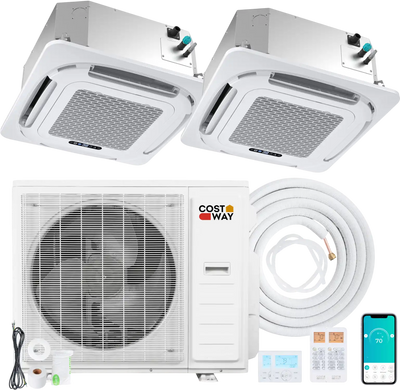 Costway X-Pro 35,000 BTU 2 Zone 22.5 SEER2 Ceiling Cassette Mini Split AC 17176326 New