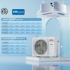 X-Pro 35000 BTU ceiling cassette mini split AC unit with dimensions, showcasing energy-efficient design for versatile.