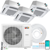Ceiling cassette mini split AC system with 3 zones, 35000 BTU, featuring inverter technology and whisper-quiet.
