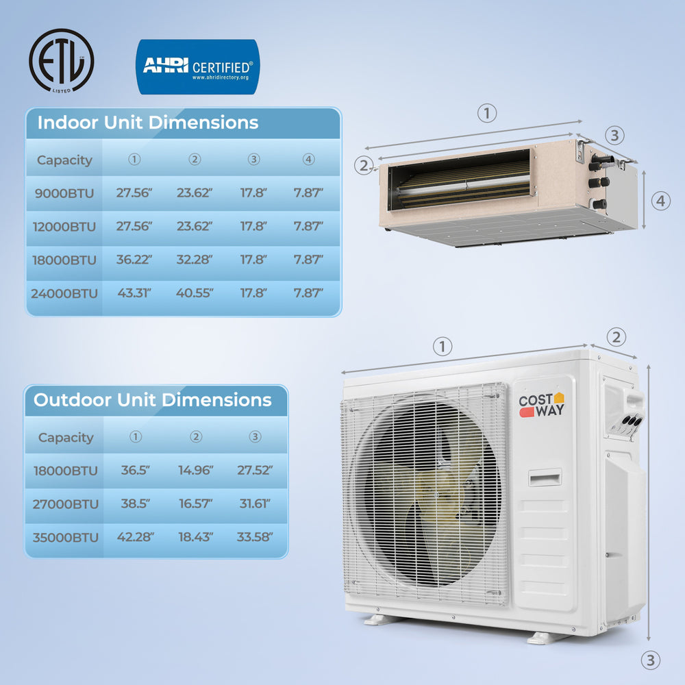 Concealed ducted mini split AC unit with 35000 BTU capacity, designed for 4-zone temperature control and energy.