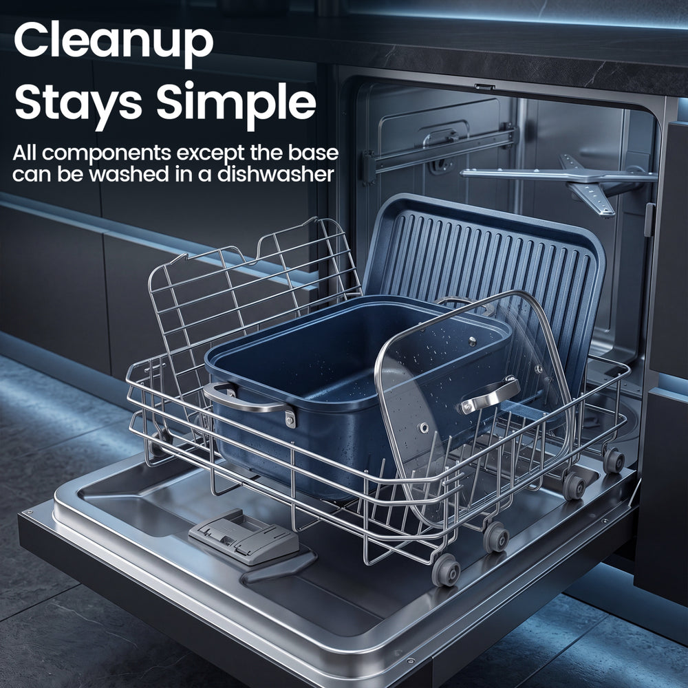Dishwasher-safe components of the X Quart Multi Cooker ensure easy cleanup after preparing meals for the family.