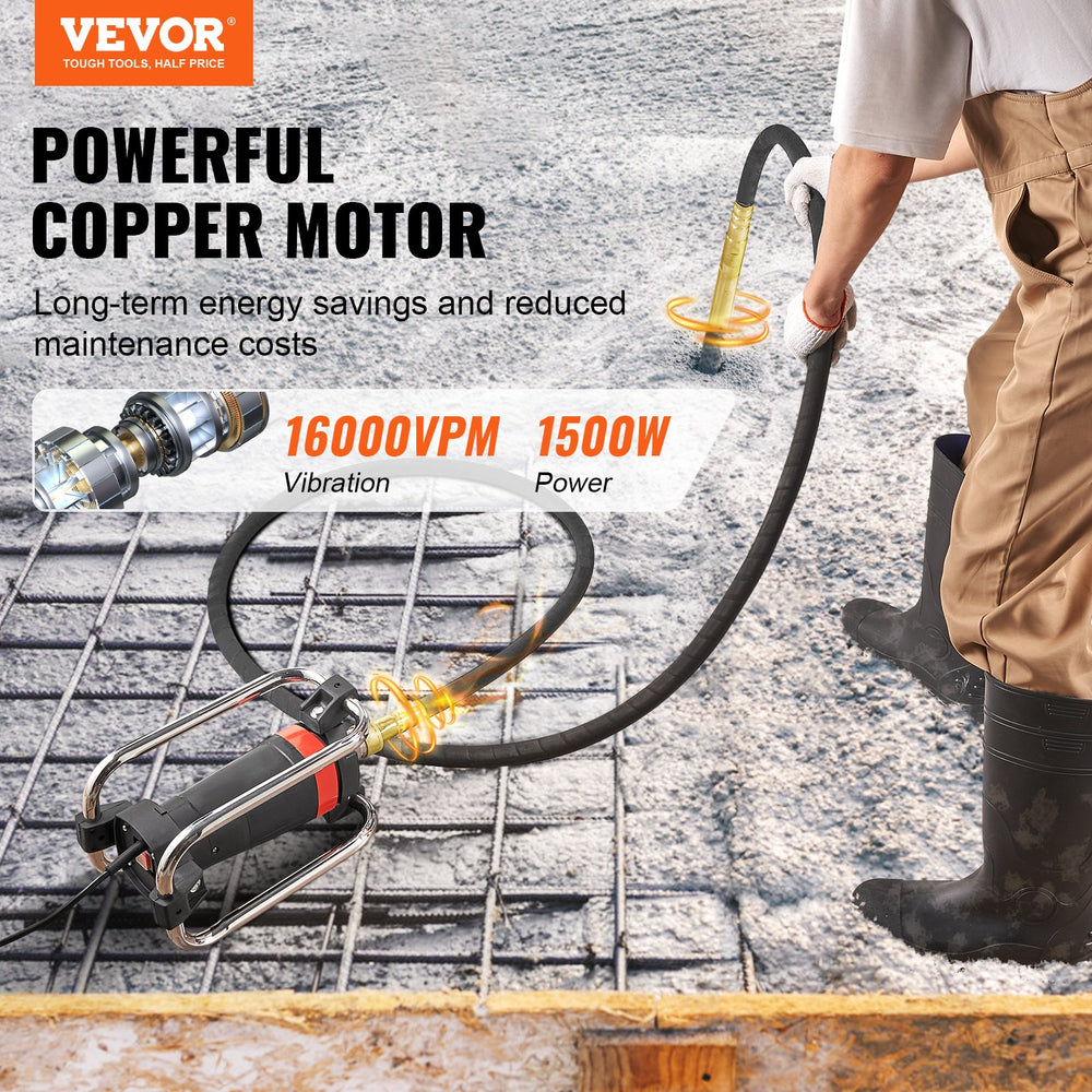 VEVOR Elektrische vibrator voor beton, draagbaar, elektrisch, 800 W, 4000 omw/min, met 1,5 m asstang, stifttype, verwijdert luchtbellen en mengen van beton, 320 x 135 x 85 mm, 13000 VPM, pvc-kunststof VEVOR Elektrische vibrator voor beton, draagbaar, elektrisch, 800 W, 4000 omw/min, met 1,5 m asstang, stifttype, verwijdert luchtbellen en mengen van beton, 320 x 135 x 85 mm, 13000 VPM, pvc-kunststof