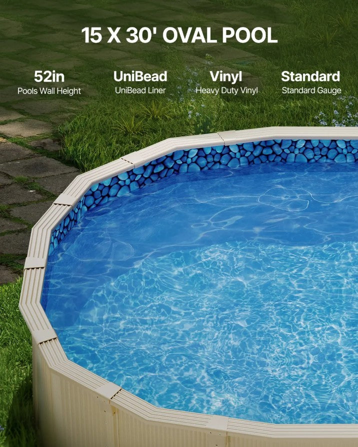 Vevor 15' x 30' Oval Pool Liner 52" Wall Height Unibead Vinyl Above Ground New