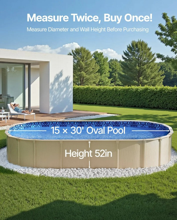 Vevor 15' x 30' Oval Pool Liner 52" Wall Height Unibead Vinyl Above Ground New