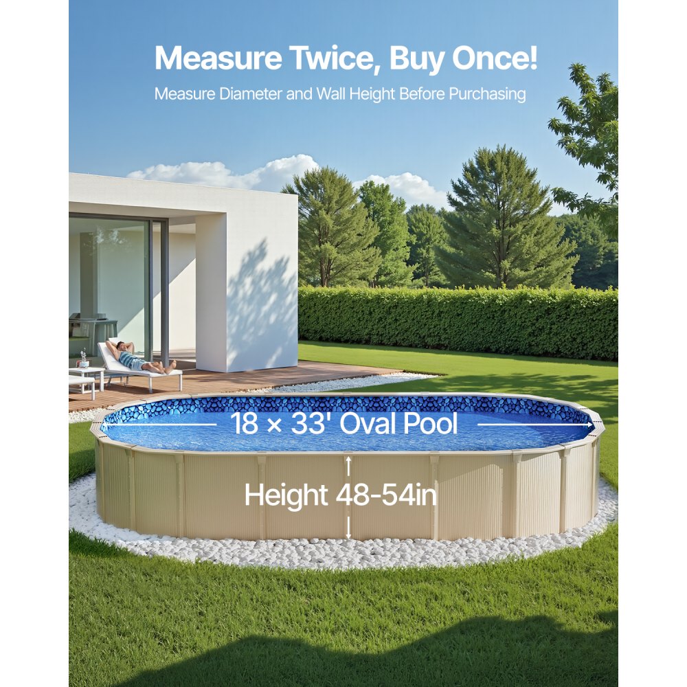Vevor 18' x 33' Oval Pool Liner 54" Wall Height Overlap Vinyl Above Ground New