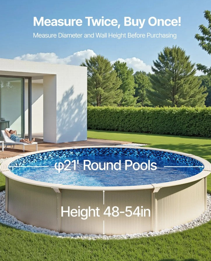 Vevor 21' Round Pool Liner 54" Wall Height Overlap Vinyl Above Ground New