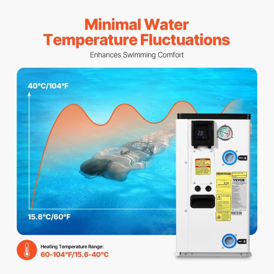 Vevor Electric Pool Heat Pump 51,200 BTU Heating and Cooling for 7,926–15,851 Gal Pools New