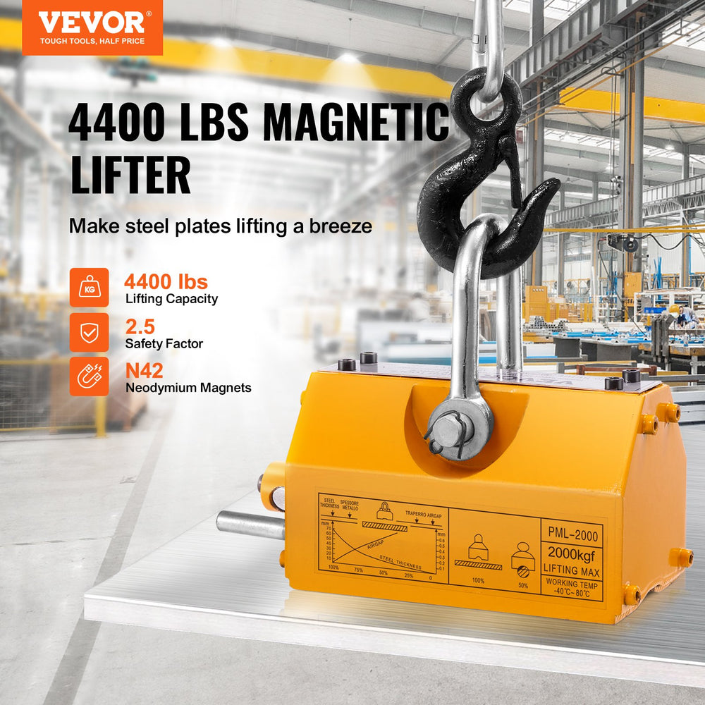 Vevor Magnetic Lifter 4400 Lbs. Pulling Capacity Neodymium and Steel Permanent Lifting Magnet with Release New