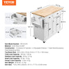 Vevor Kitchen Island Cart 35.4" Solid Rubberwood Top Mobile with Drop Leaf Spice Rack and 2 Drawers White New