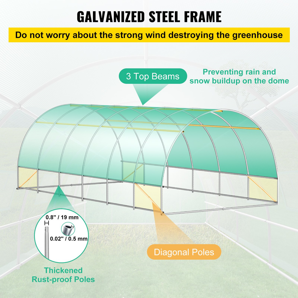 Vevor 20' x 10' x 7' Tunnel Greenhouse Steel Hoops Waterproof Cover New