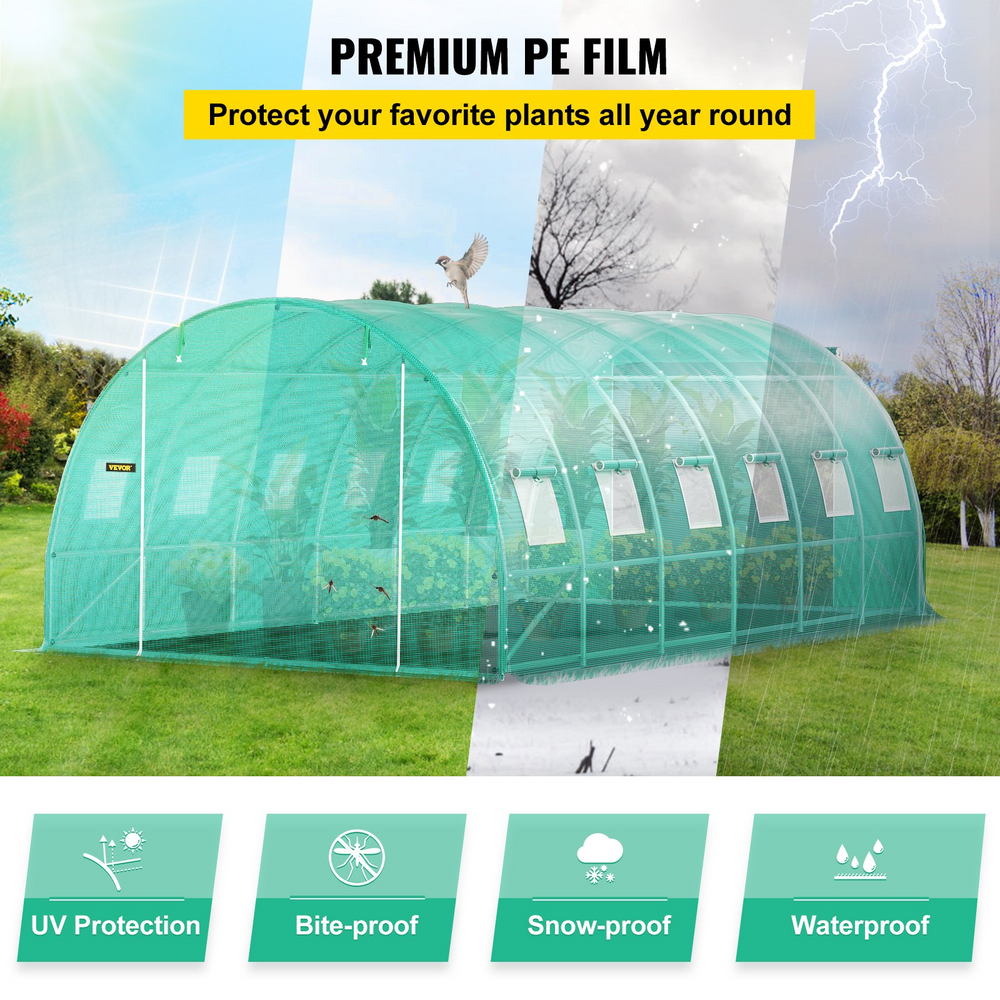 Vevor 20' x 10' x 7' Tunnel Greenhouse Steel Hoops Waterproof Cover New