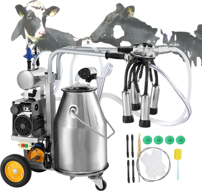 Vevor Electric Cow Milking Machine 6.6 Gal. 25L 304 Stainless Steel Food Grade Silicone Portable New