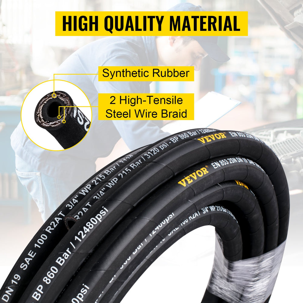 Vevor Hydraulic Hose 1/4" x 328' 5800 PSI Flexible Coiled Rubber with Dual Steel Wire Braid 40-248°F New