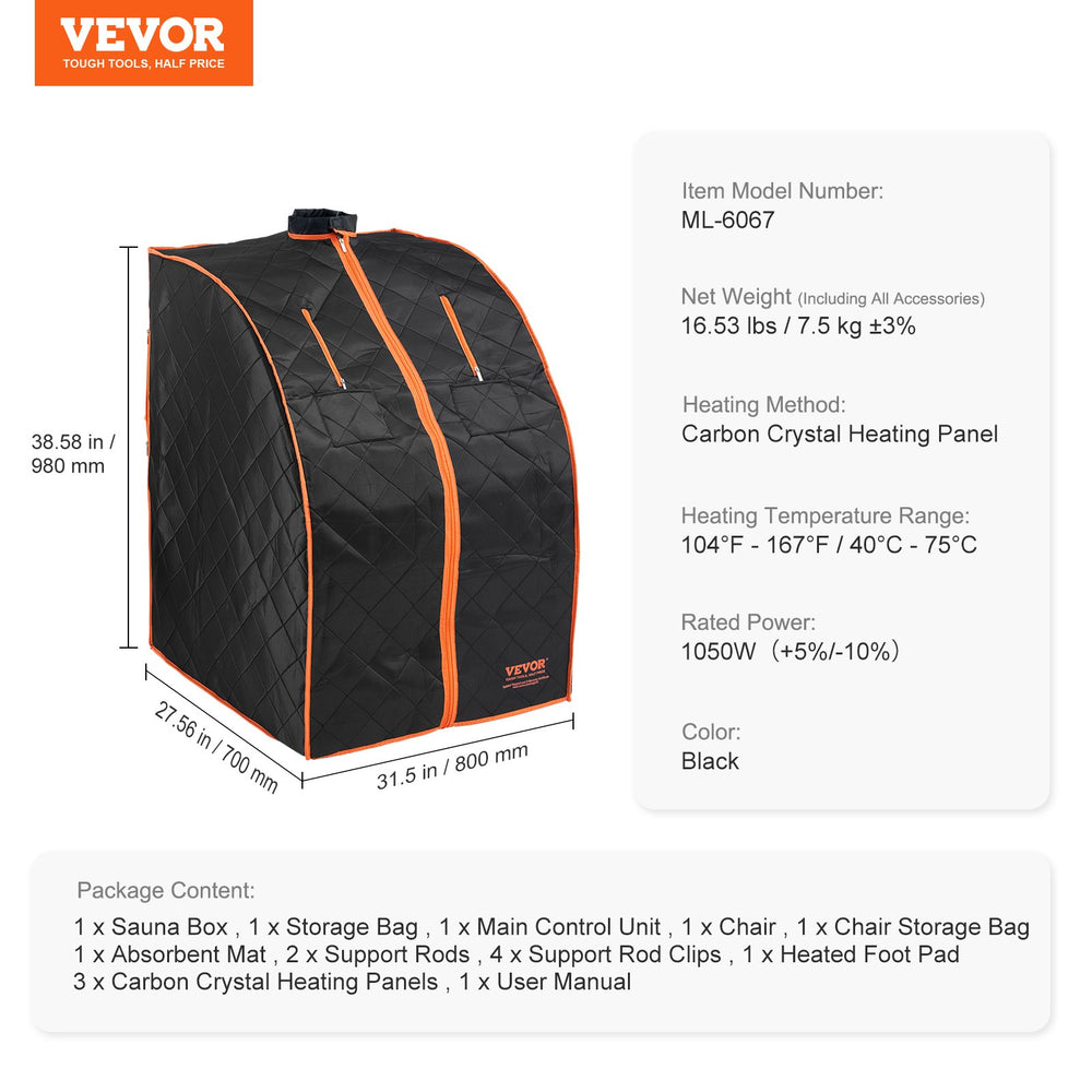 Vevor Sauna Blanket for Detoxification 27.5" x 31.5" x 38.5" 1050W Portable Infrared Therapy 104-167°F with Timer New