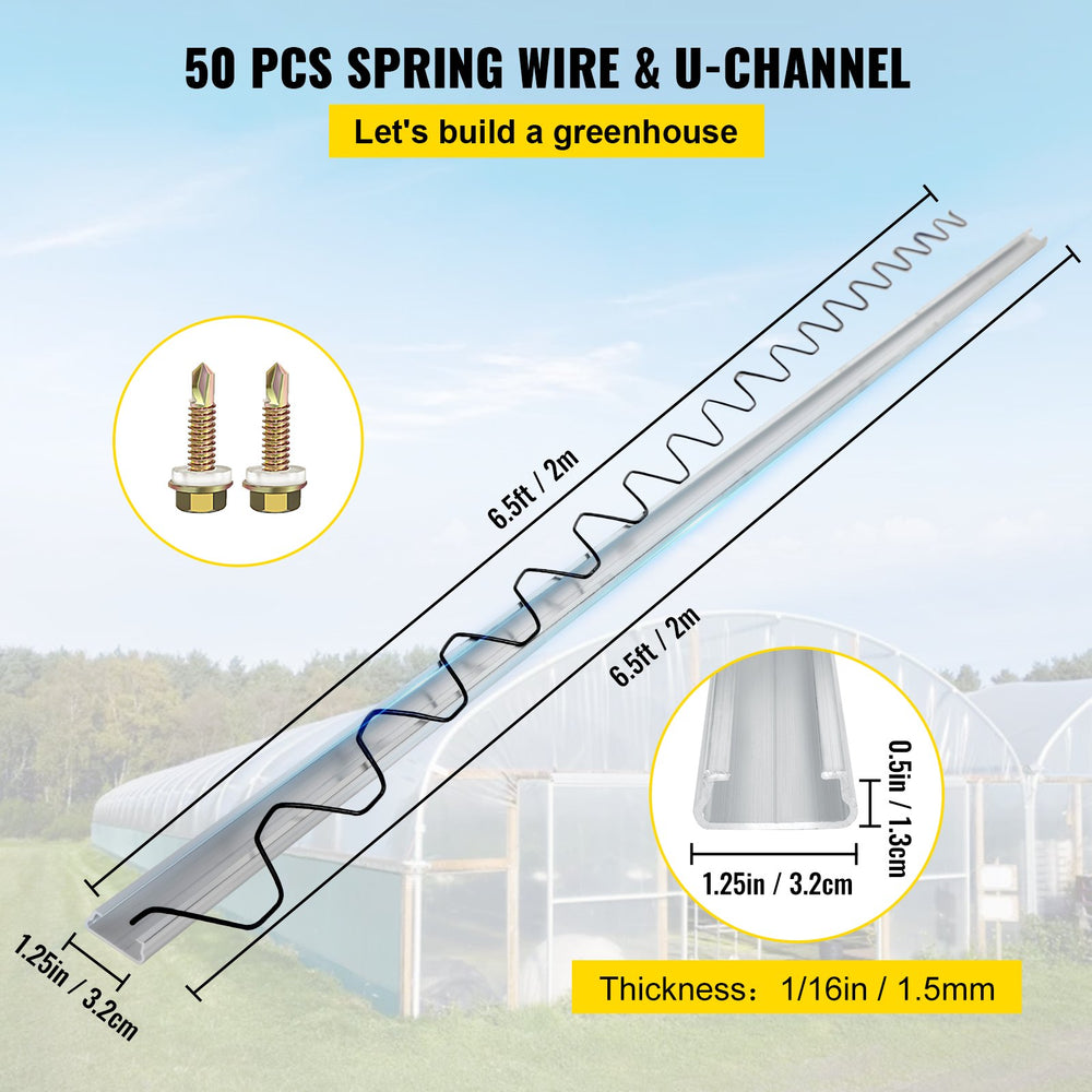 Vevor 6.56' Spring Wire and Lock Channel for Greenhouses PE Coated Wire & Aluminum Channel 50 Pack New