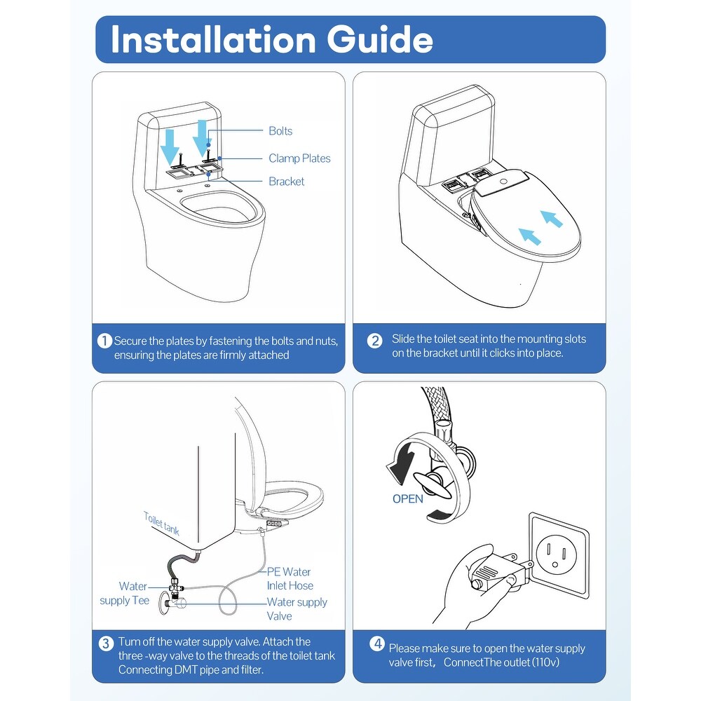 Yulika Smart Toilet Seat Electric Heated Bidet with Air Dryer Soft Close Elongated New