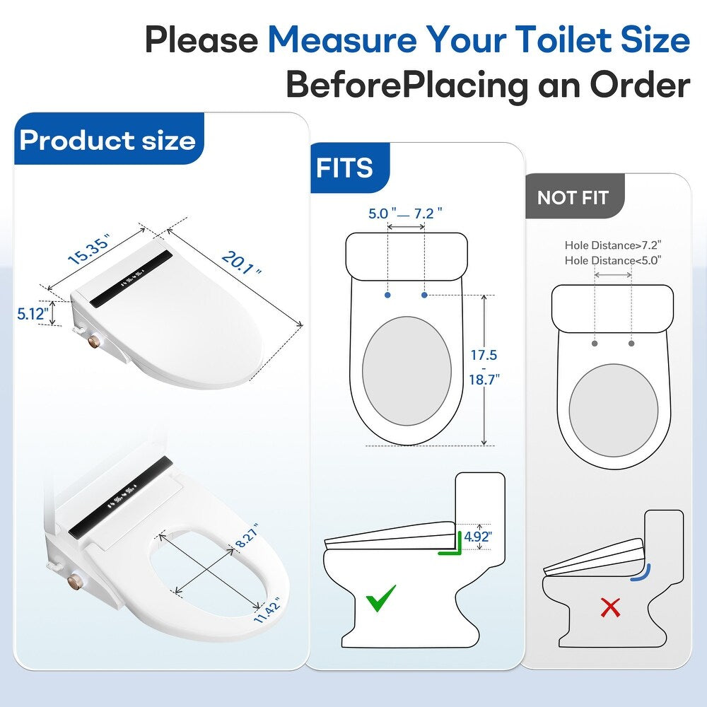Yulika Smart Toilet Seat Electric Heated Bidet with Air Dryer Soft Close Elongated New