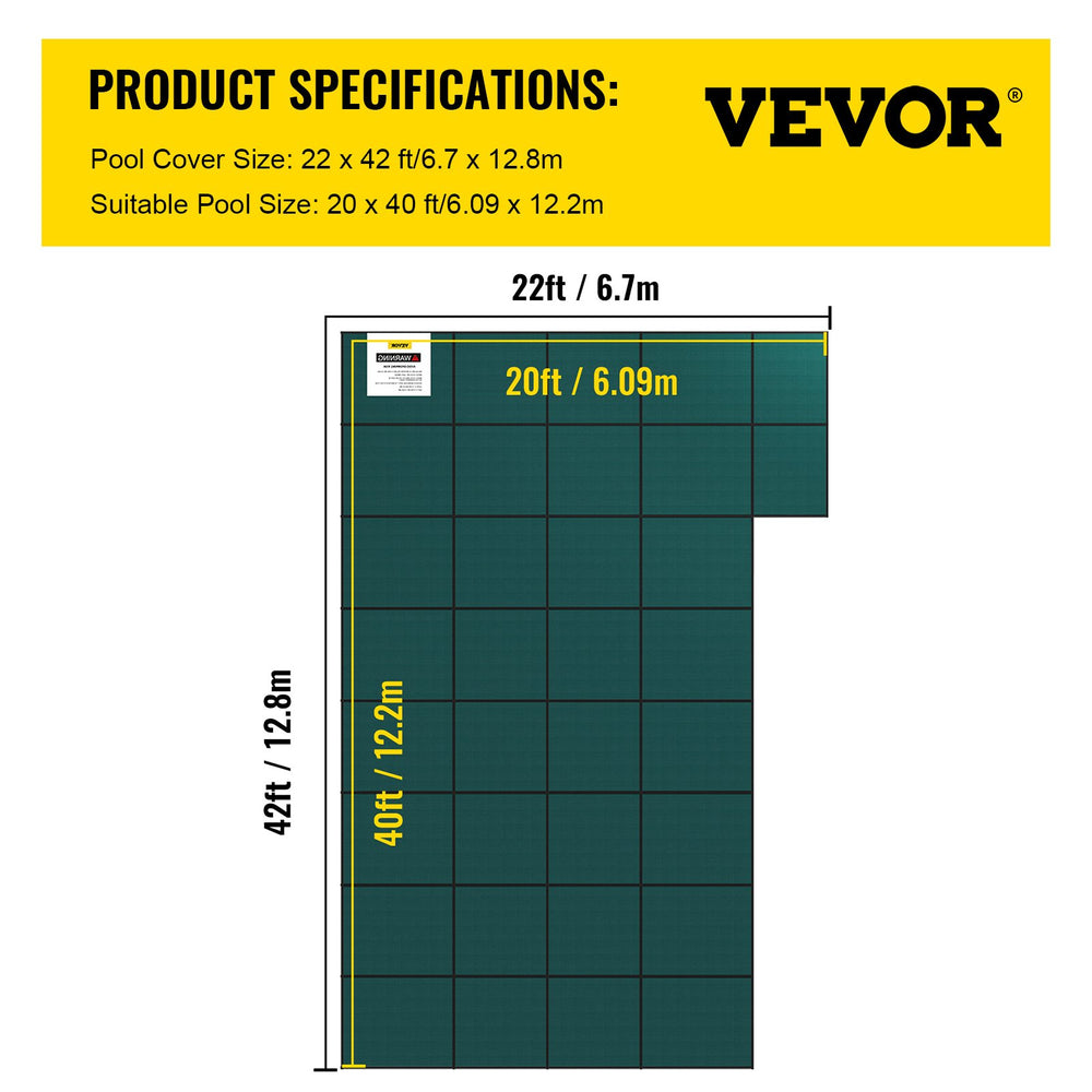 Vevor Pool Safety Cover Fits 20' x 40' Inground Pool Green Mesh Cover with 4' x 8' Right Step New