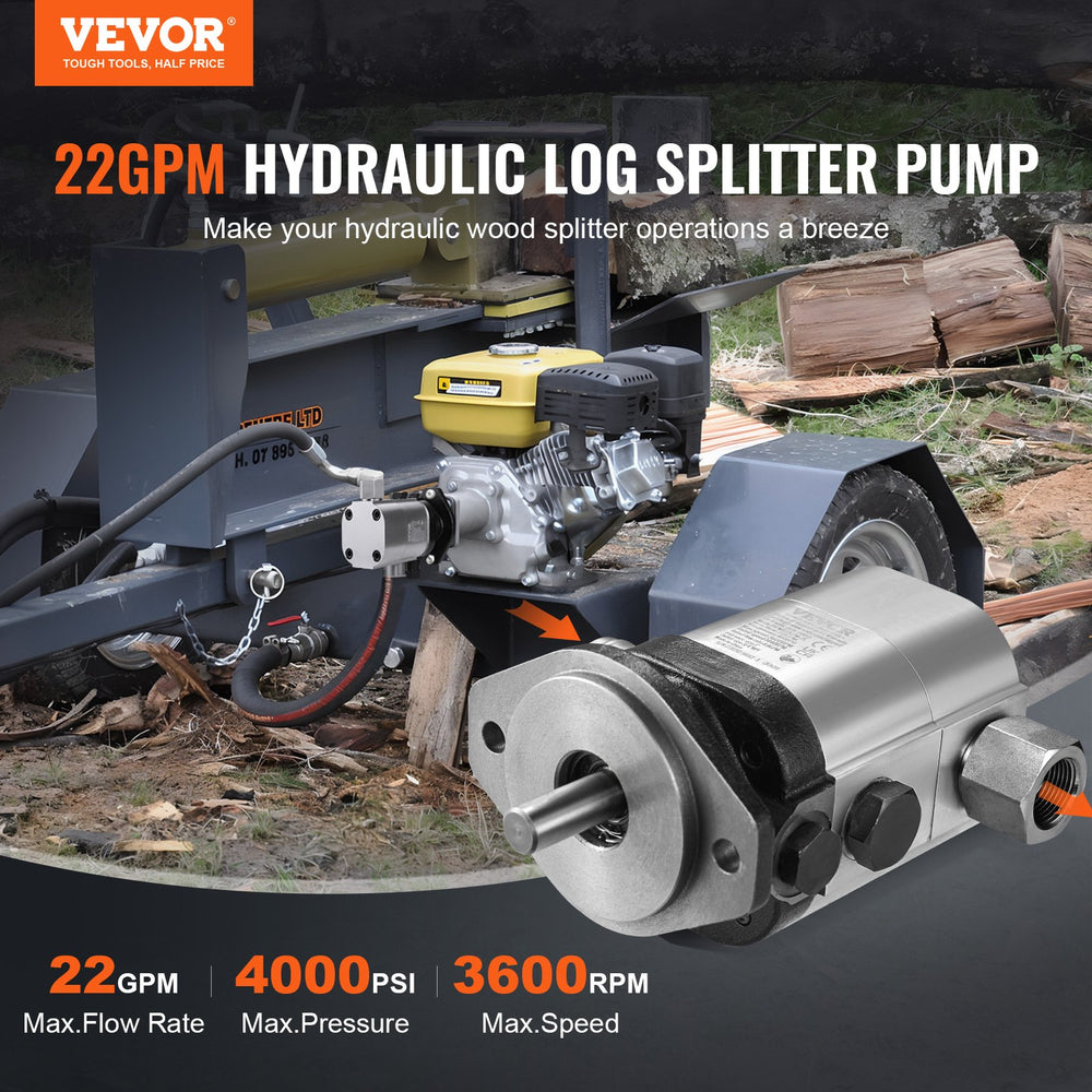 Vevor Hydraulic Log Splitter Pump Kit 22GPM 3600 RPM 2-Stage 4000 PSI with Valve Coupling and Installation Base New