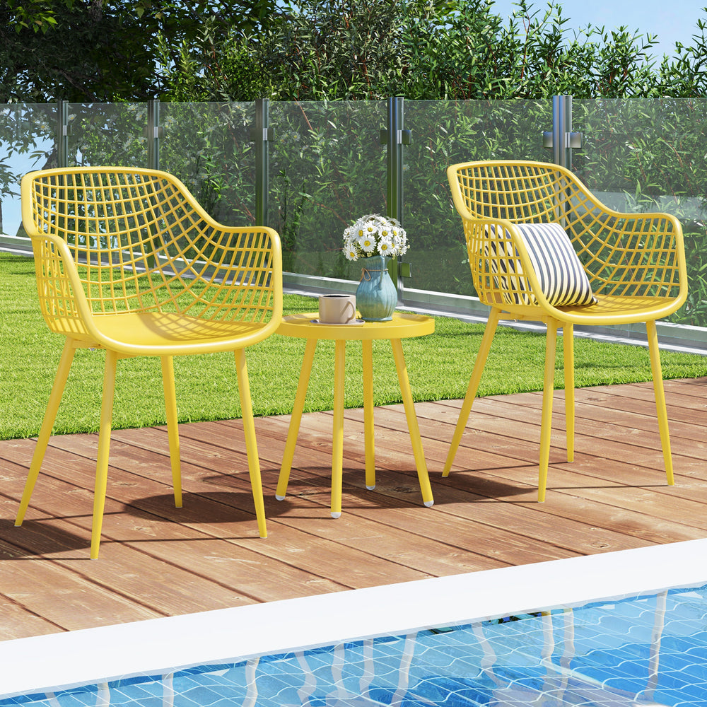 3 Piece Patio Chair Set with PP Seat and Tabletop for Porch-Yellow - Gallery View 1 of 11