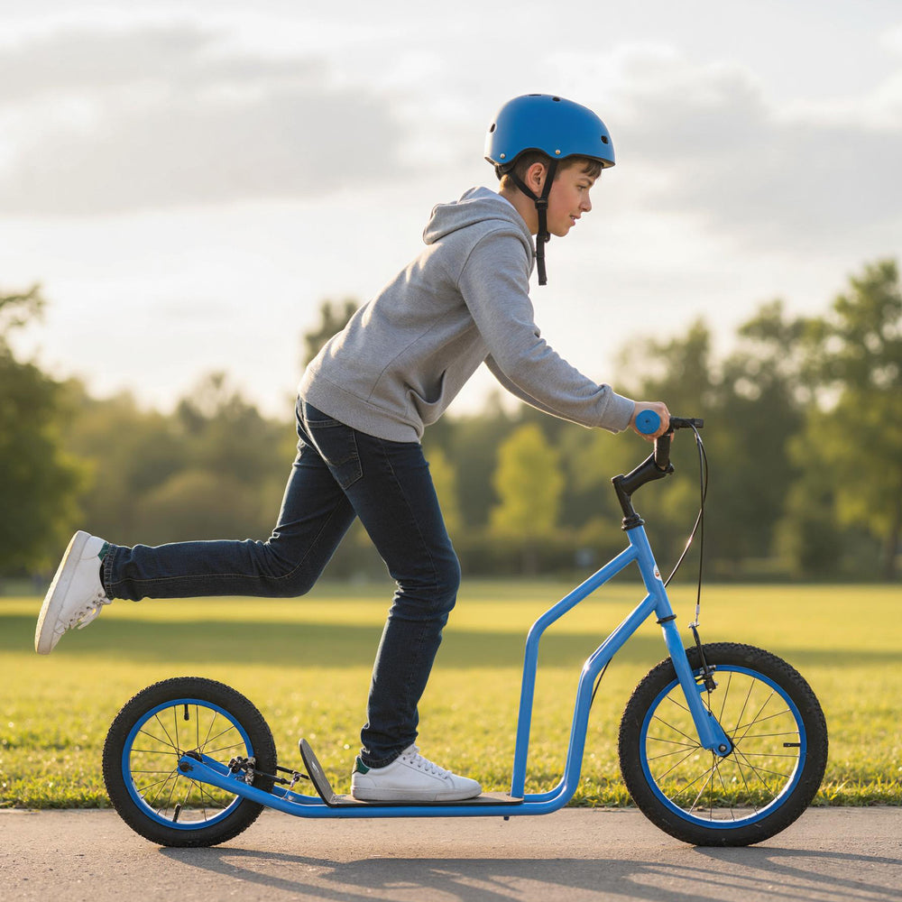 Youth Scooter with Adjustable Handlebar and 16/14-Inch Inflatable Wheels for Age 8+ Years Old-Blue - Gallery View 1 of 10