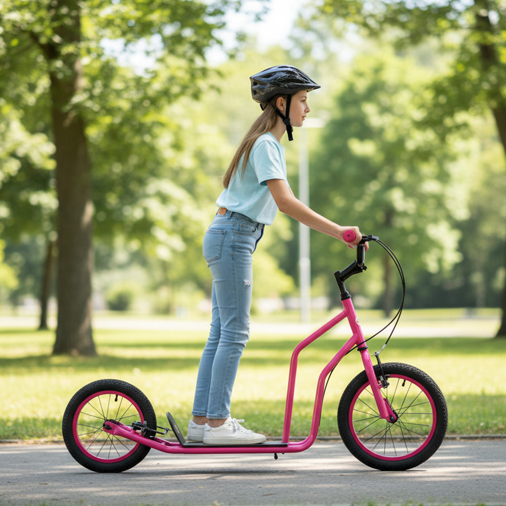 Youth Scooter with Adjustable Handlebar and 16/14-Inch Inflatable Wheels for Age 8+ Years Old-Pink - Gallery View 1 of 10