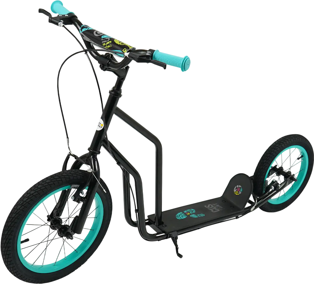 Youth scooter with adjustable handlebar, 16/14-inch inflatable wheels, and sturdy metal frame for ages 8 and up.