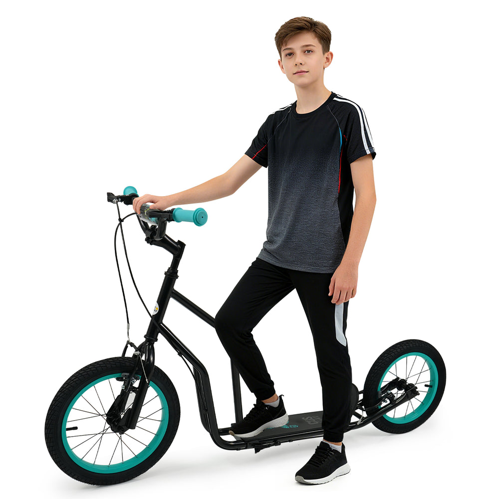 Youth scooter with adjustable handlebar, 16/14-inch inflatable wheels, and sturdy frame for ages 8+, ideal for safe.