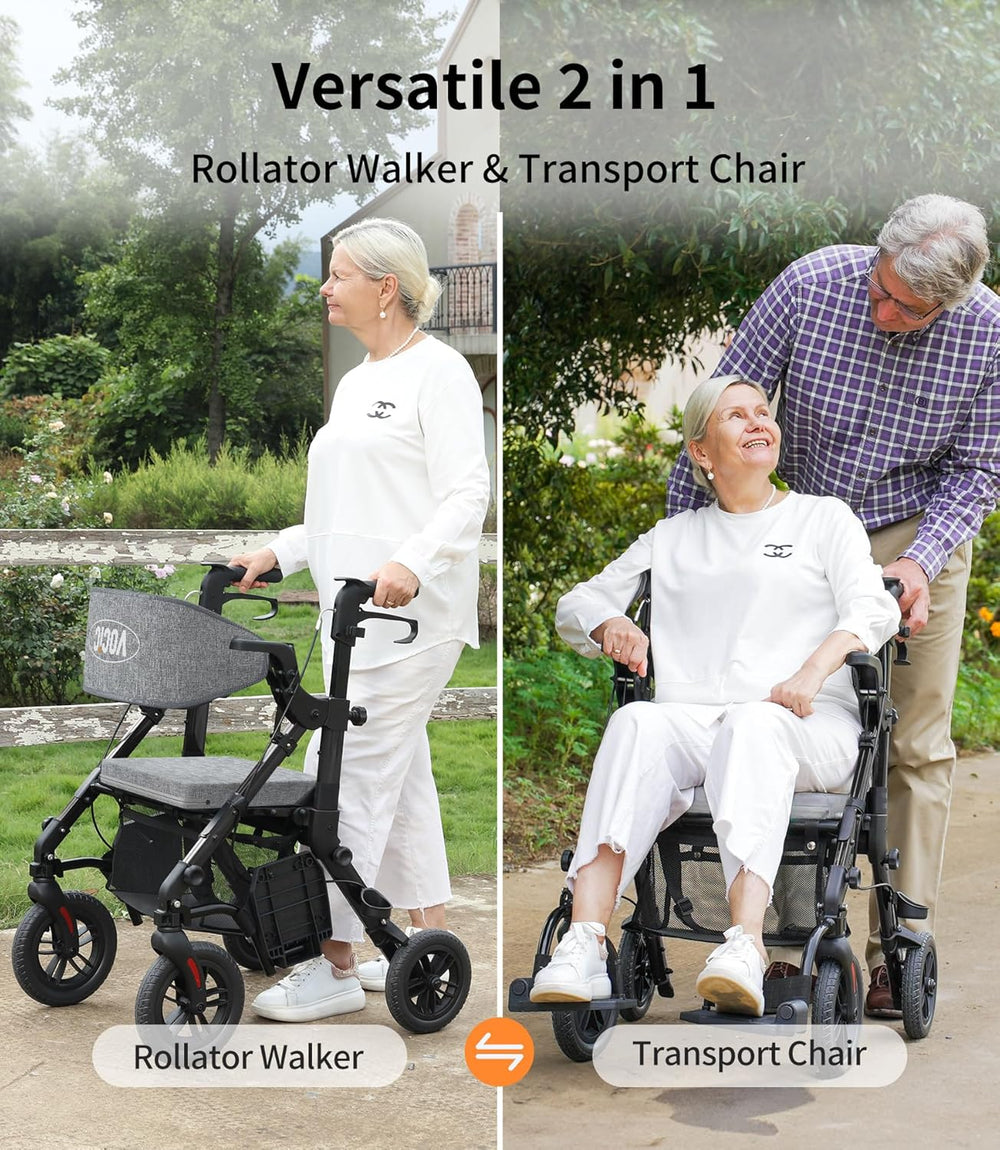 Vocic Z51 2-in-1 Rollator and Transport Chair Lightweight Foldable Everyday Mobility 300 Lb Capacity New