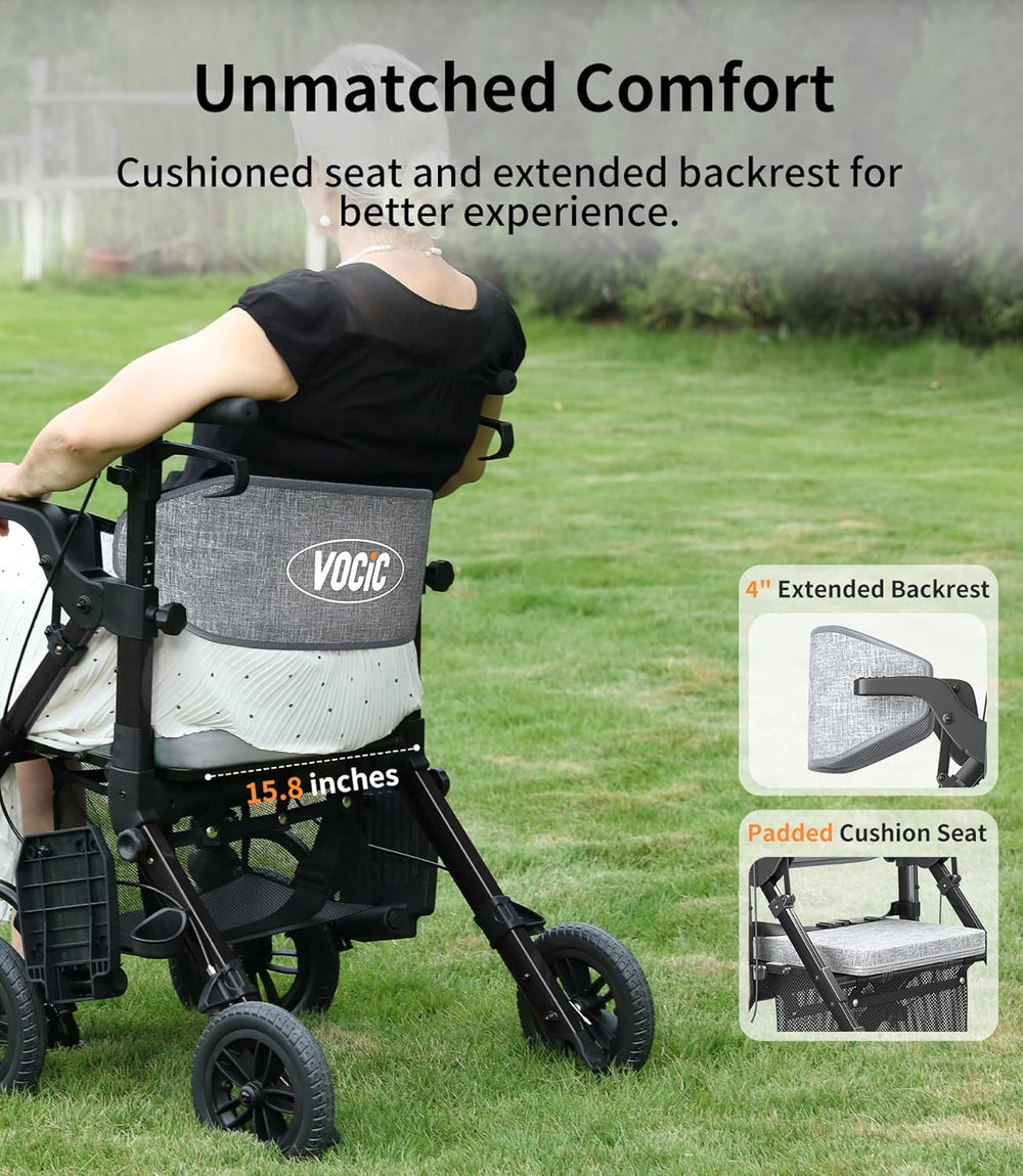 Vocic Z51 2-in-1 Rollator and Transport Chair Lightweight Foldable Everyday Mobility 300 Lb Capacity New