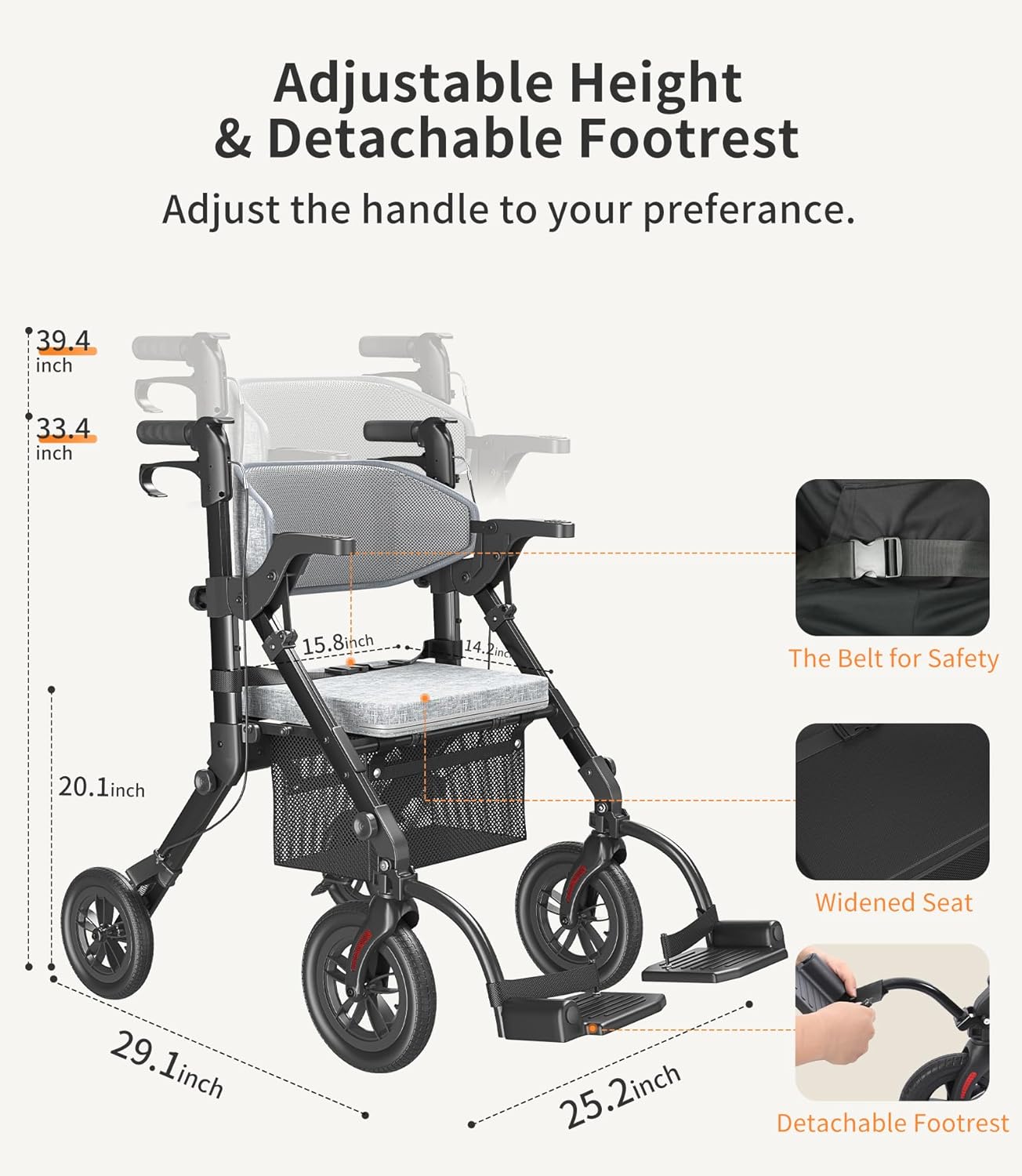 Vocic Z51 2-in-1 Rollator and Transport Chair