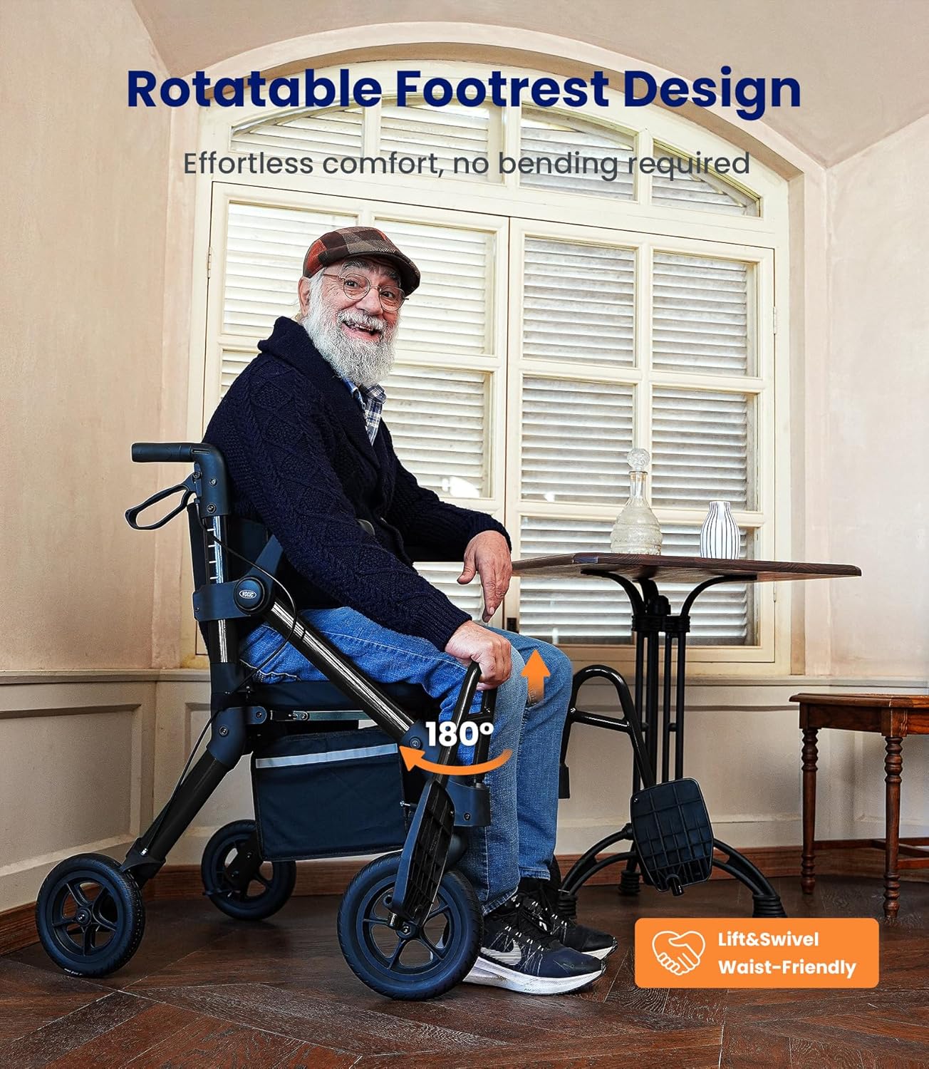 Vocic Z55 2-in-1 Rollator and Transport Chair Heavy-Duty
