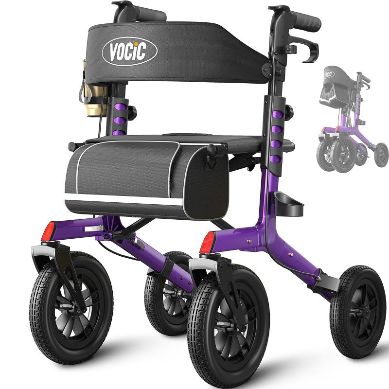 Vocic Z57 Outdoor Rollator Walker with 12" All-Terrain Wheels 300 Lbs. Capacity New