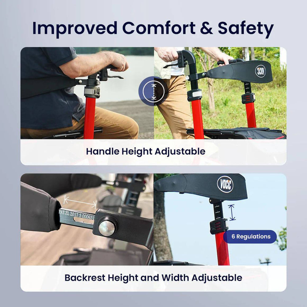 Vocic Z71 Rollator Walker Lightweight Foldable Adjustable Backrest 240 Lb Capacity New