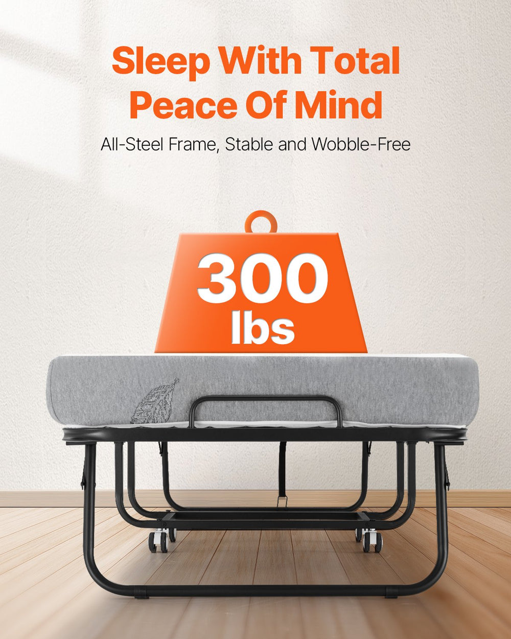 Vevor Twin Foldable Rollaway Bed 31" x 75" Steel Frame with 5" Memory Foam Mattress New