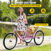 Vevor Adult Tricycle 26" Wheels 1 Speed Foldable With Basket Pink New